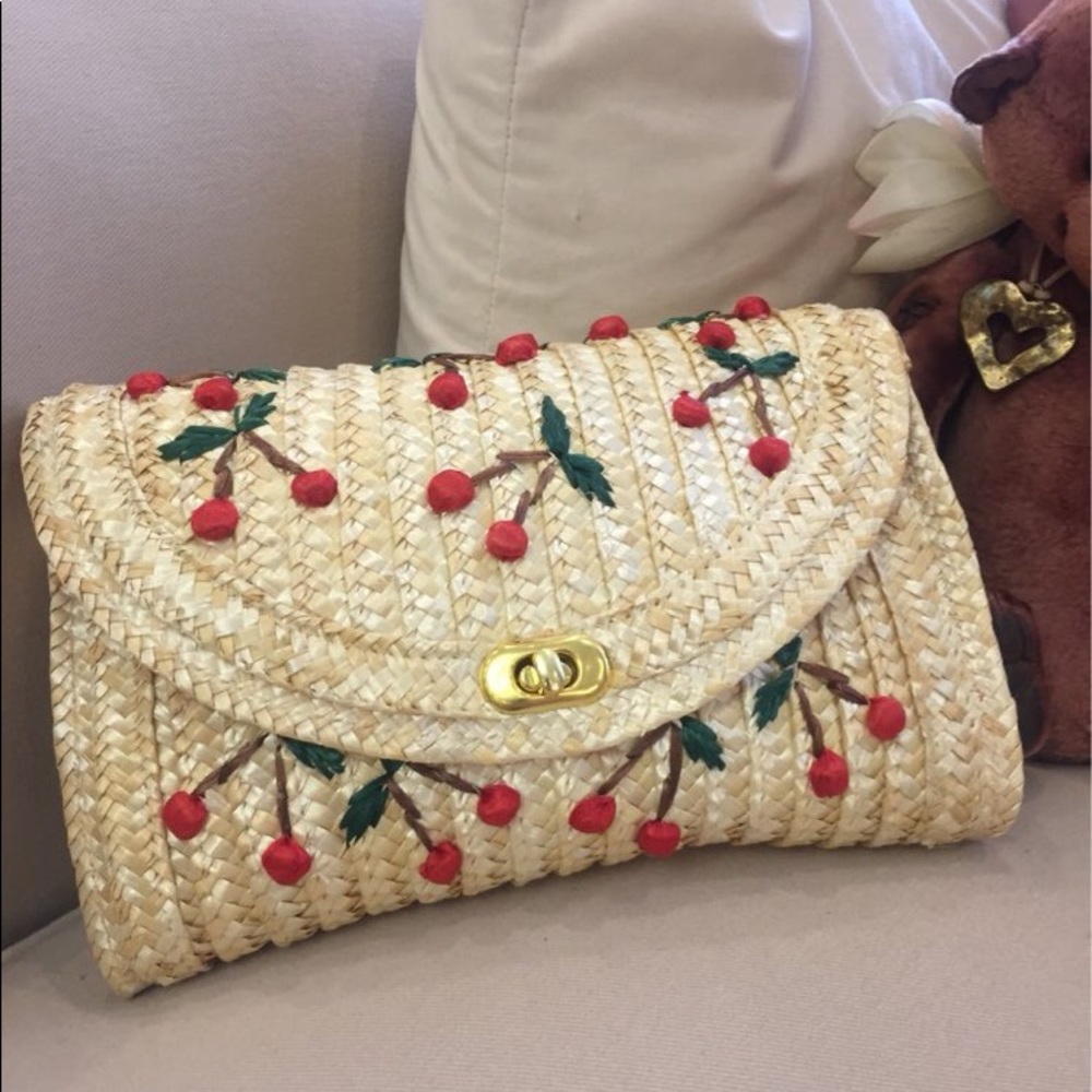 Cherry Embroidery Weave Bag